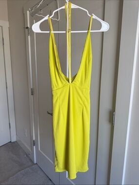Caribbean Queen Neon Yellow Plunge Mini Dress